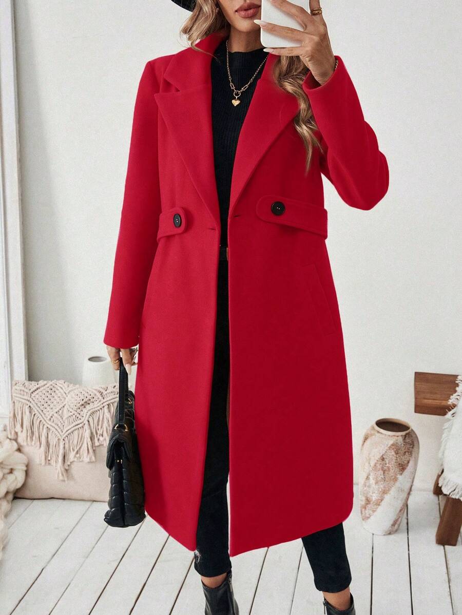 Leocadia Notched Lapel Double-Breasted Tailored Overcoat - Yellow