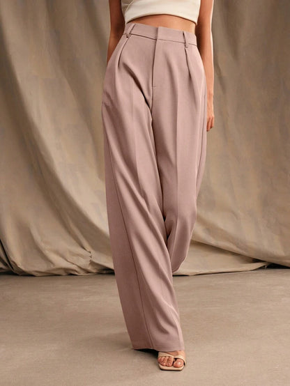 Tatiana Pleated High Waist Wide Leg Trousers with Pockets - Purple