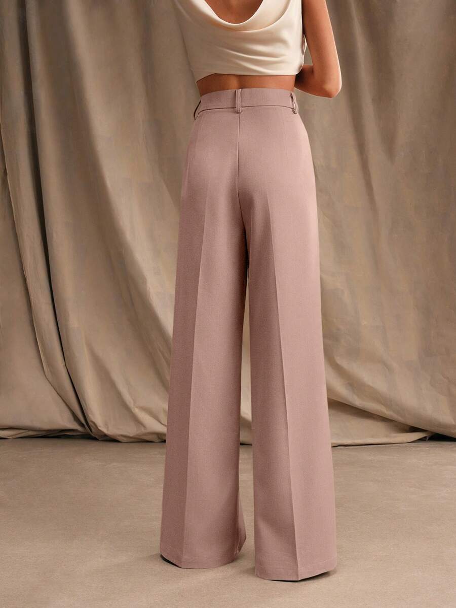 Tatiana Pleated High Waist Wide Leg Trousers with Pockets - Blue
