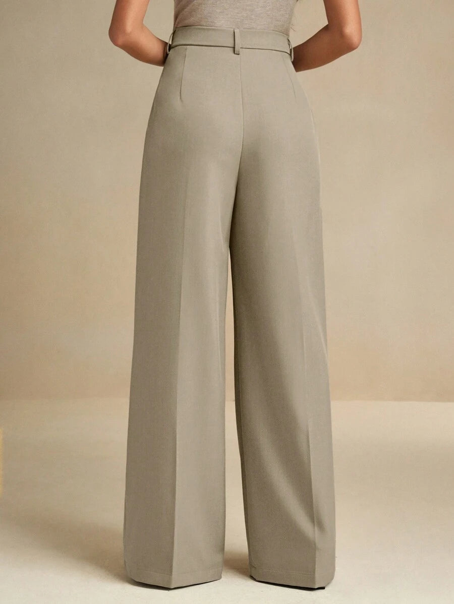 Women's Pleated Wide Leg Dress Trousers, Stretch Tailored Pants for Work Office - Coral Pink