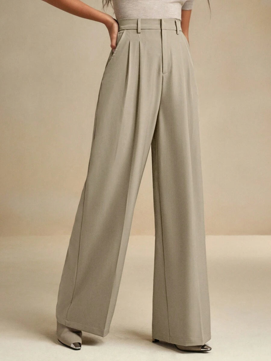 Women's Pleated Wide Leg Dress Trousers, Stretch Tailored Pants for Work Office - Red Violet