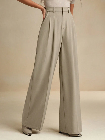 Women's Pleated Wide Leg Dress Trousers, Stretch Tailored Pants for Work Office - Red Violet