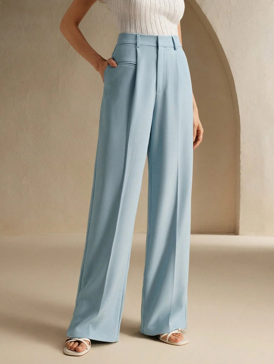 Women's Belted Straight Leg Suit Trousers, Stretch Dress Pants for Work Office - Khaki