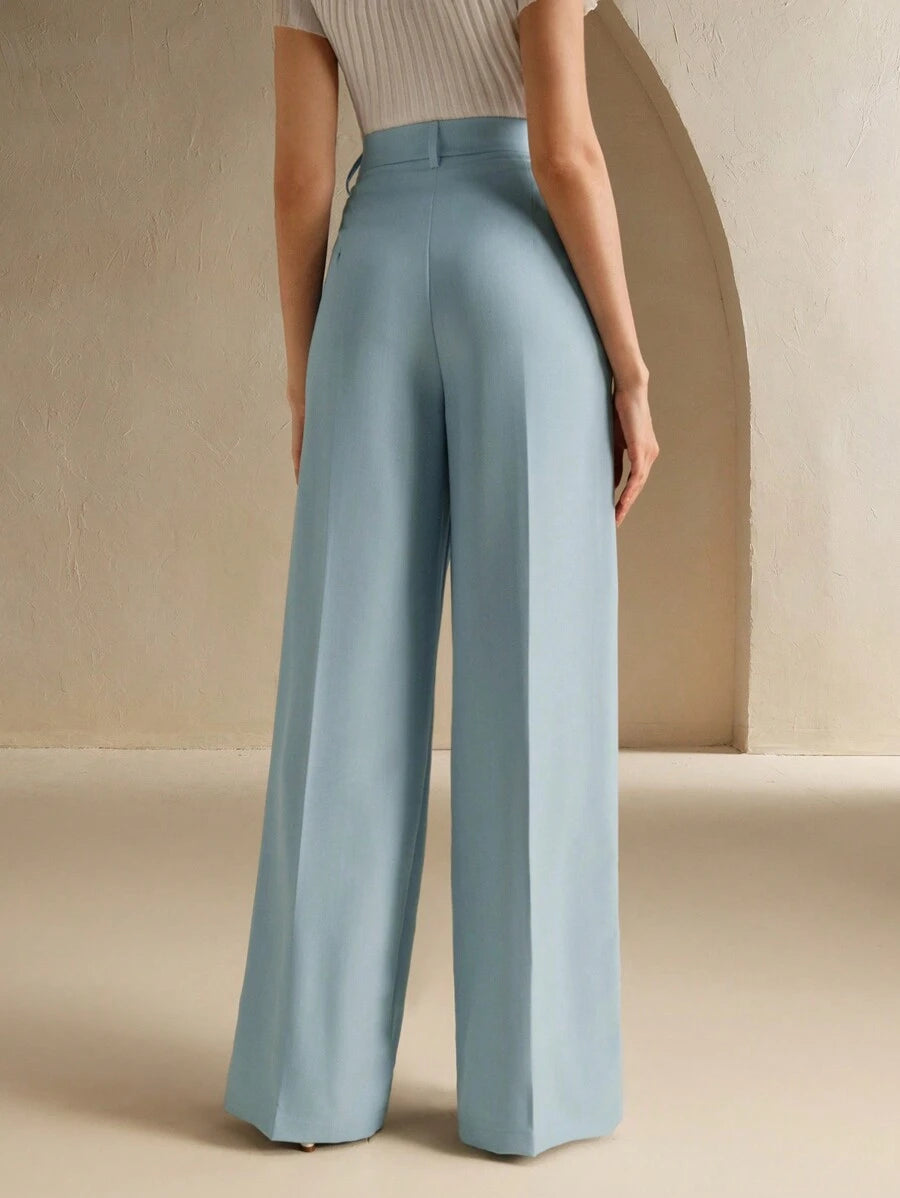 Women's Belted Straight Leg Suit Trousers, Stretch Dress Pants for Work Office - Bronze