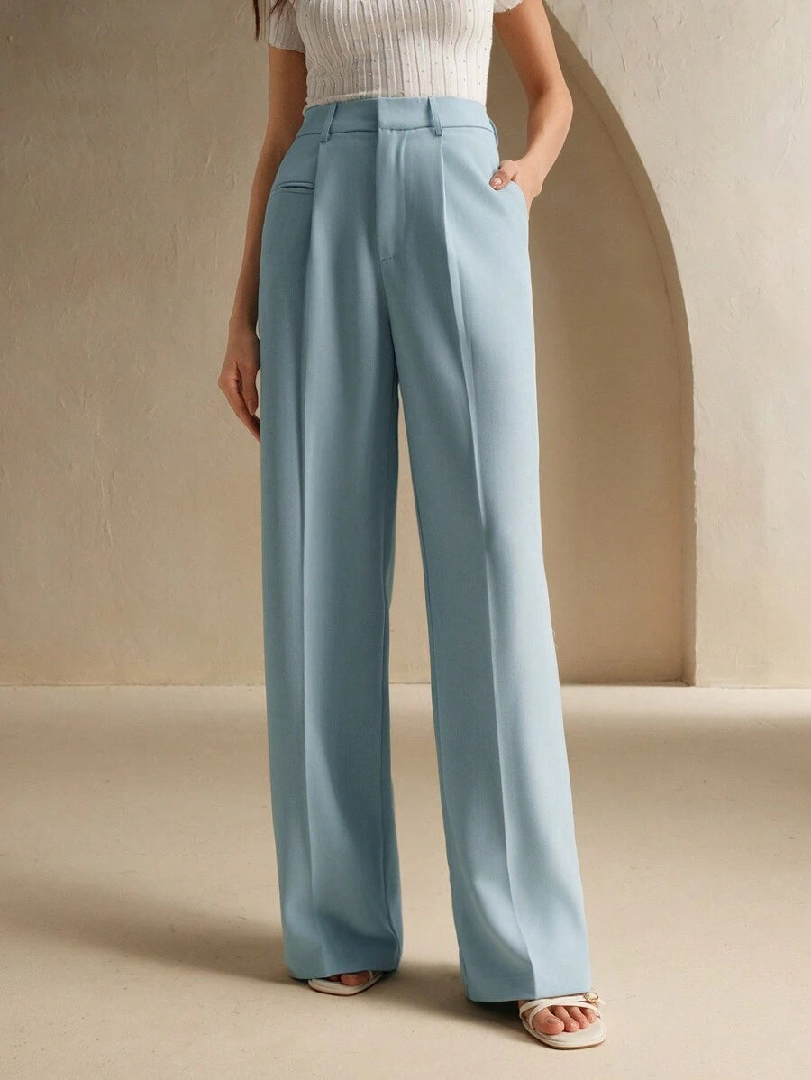 Women's Belted Straight Leg Suit Trousers, Stretch Dress Pants for Work Office - Burgundy