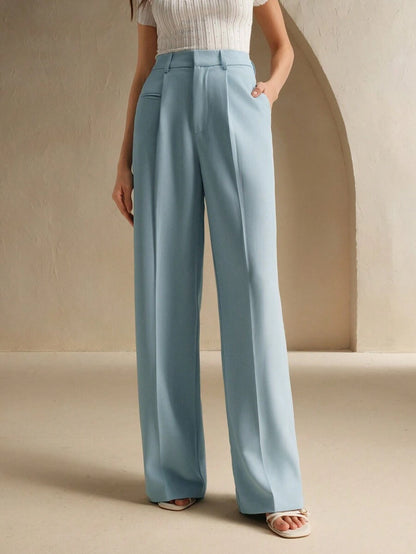 Women's Belted Straight Leg Suit Trousers, Stretch Dress Pants for Work Office - Burgundy