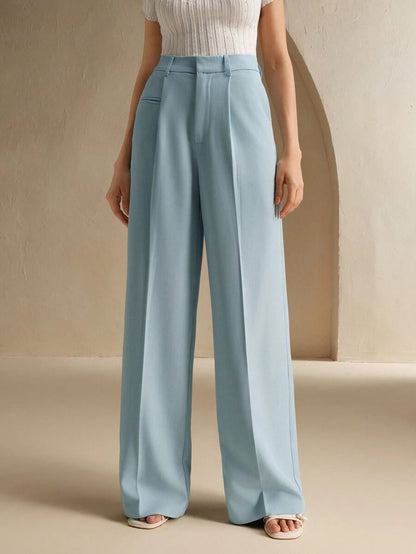 Women's Belted Straight Leg Suit Trousers, Stretch Dress Pants for Work Office - Ginger