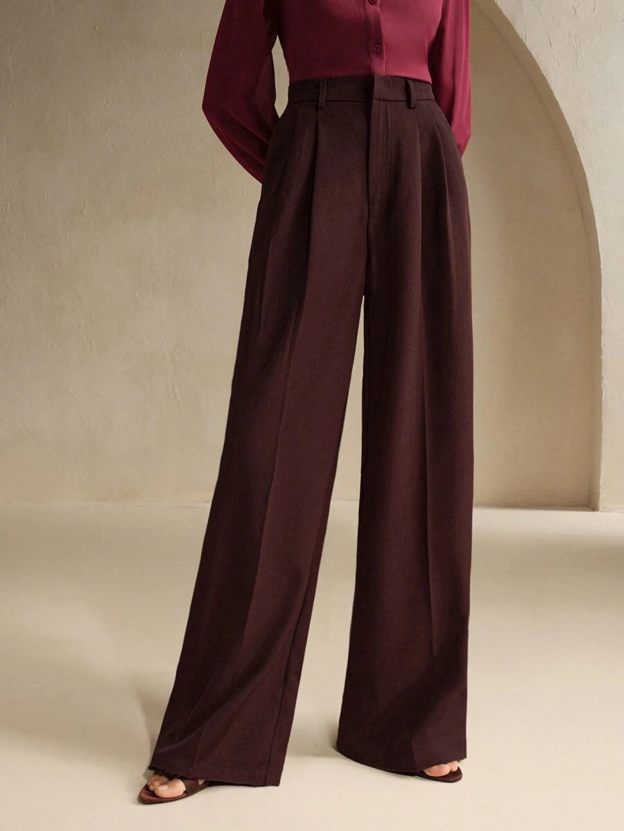 Women's Pleated Wide Leg Dress Trousers, Stretch Tailored Pants for Work Office - Grey