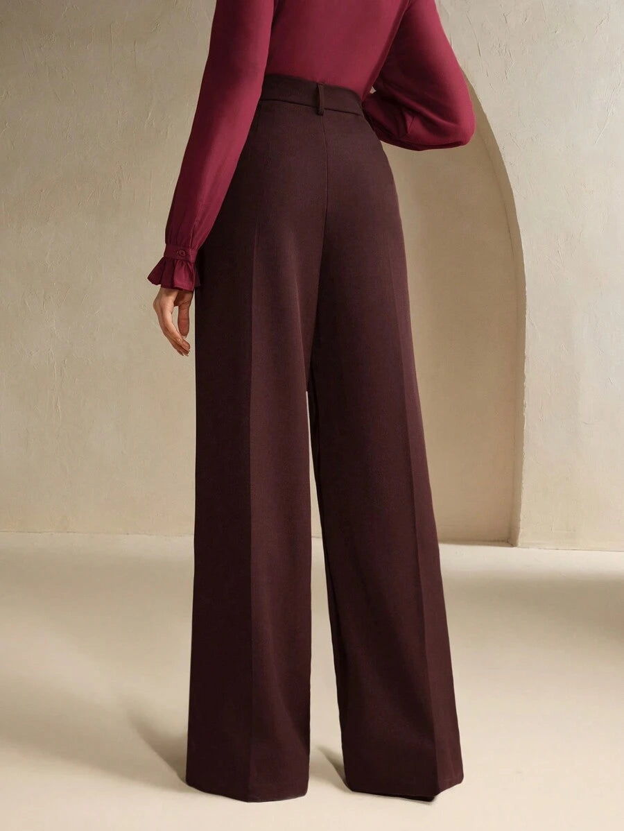 Women's Pleated Wide Leg Dress Trousers, Stretch Tailored Pants for Work Office - Black