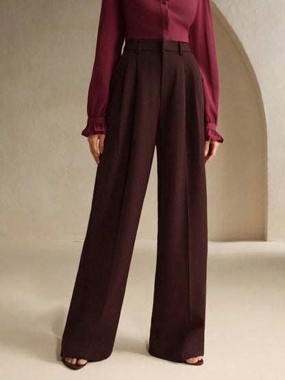 Women's Pleated Wide Leg Dress Trousers, Stretch Tailored Pants for Work Office - Orange