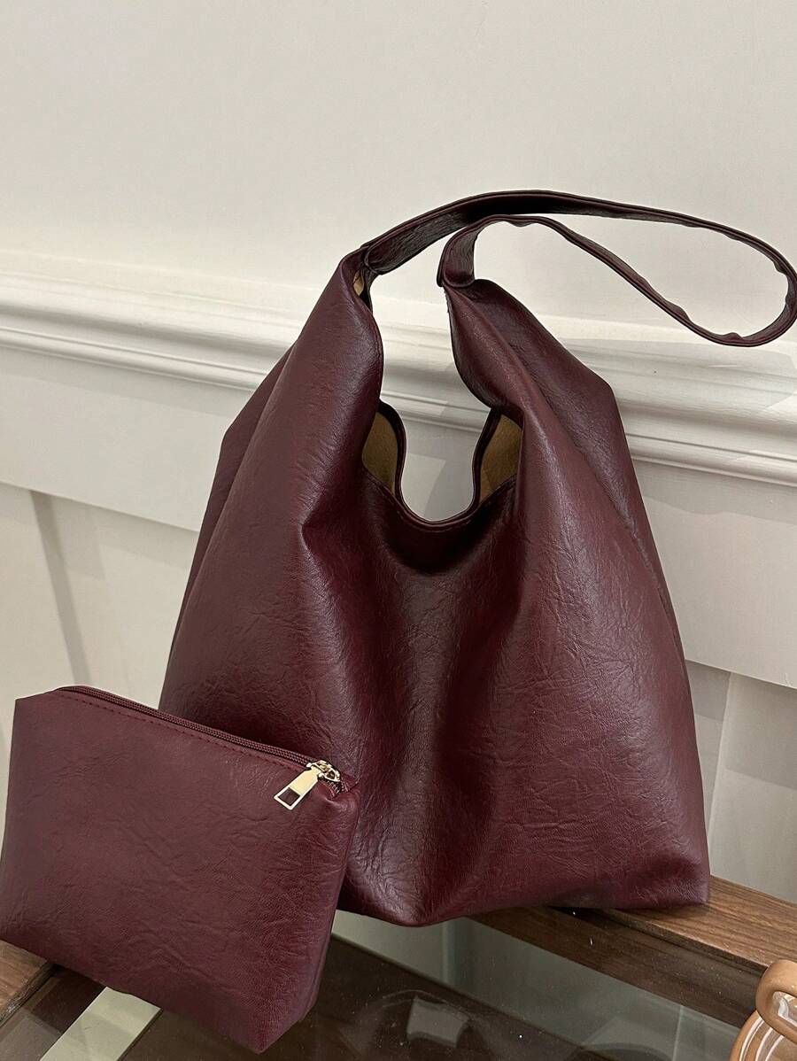 Savannah Large Slouchy Hobo Shoulder Bag with Top Handle - Burgundy