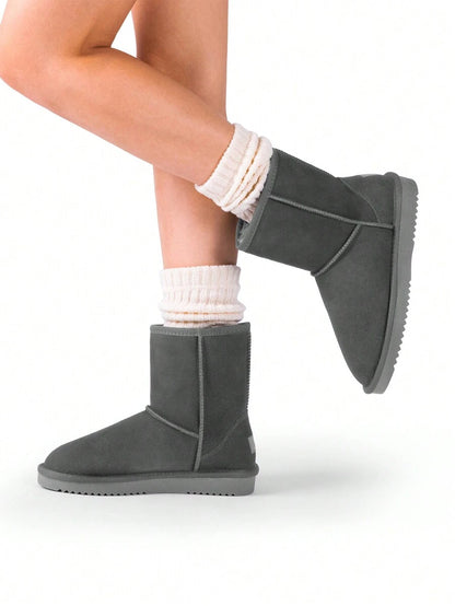 Women Snow Boots Winter Mid Calf Boots Furry Warm Comfortable Slip-On Outdoor Commute Genuine Suede Fashion Boots Slip-On Snow Boots Shoes Mensa