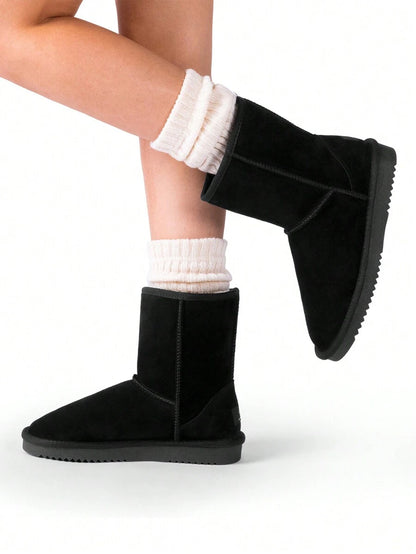 Women Snow Boots Winter Mid Calf Boots Furry Warm Comfortable Slip-On Outdoor Commute Genuine Suede Fashion Boots Slip-On Snow Boots Shoes Mensa