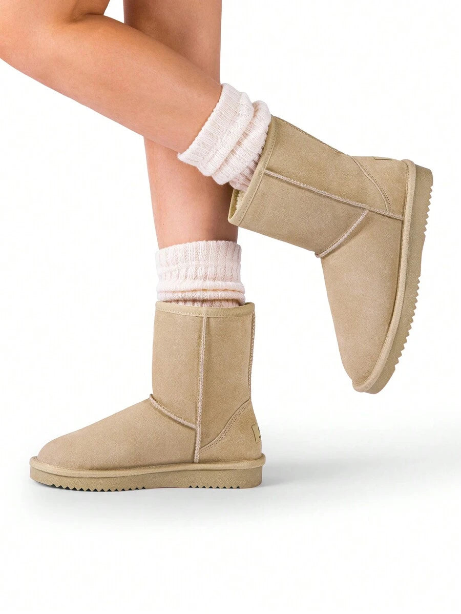 Women Snow Boots Winter Mid Calf Boots Furry Warm Comfortable Slip-On Outdoor Commute Genuine Suede Fashion Boots Slip-On Snow Boots Shoes Mensa
