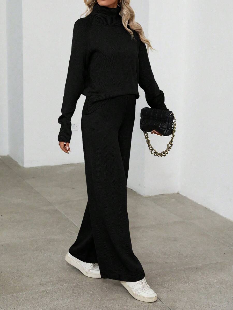Bled Turtleneck Sweater and Wide Leg Pants Knit Set