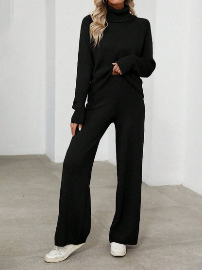 Bled Turtleneck Sweater and Wide Leg Pants Knit Set
