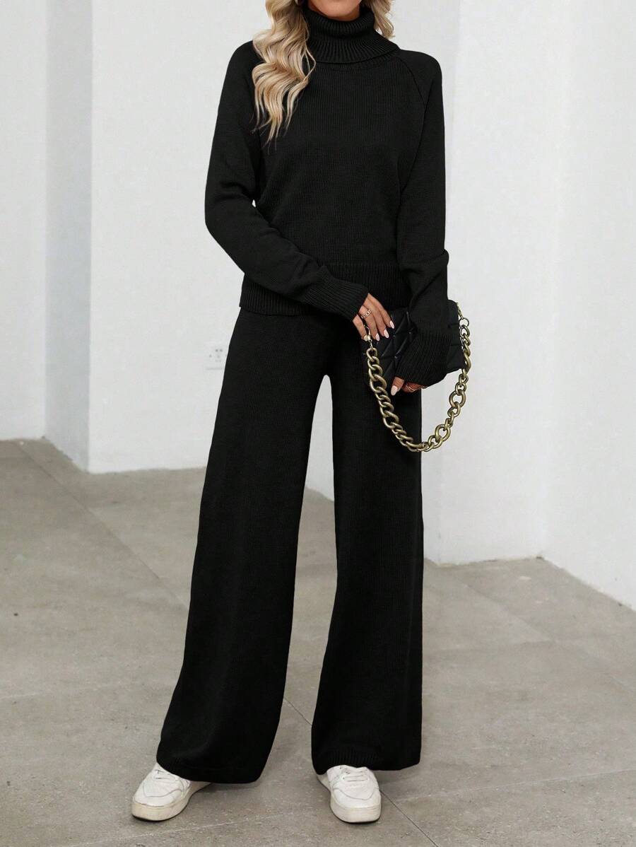 Bled Turtleneck Sweater and Wide Leg Pants Knit Set
