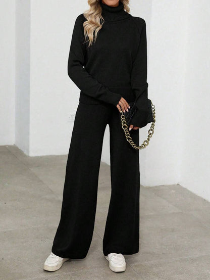 Bled Turtleneck Sweater and Wide Leg Pants Knit Set