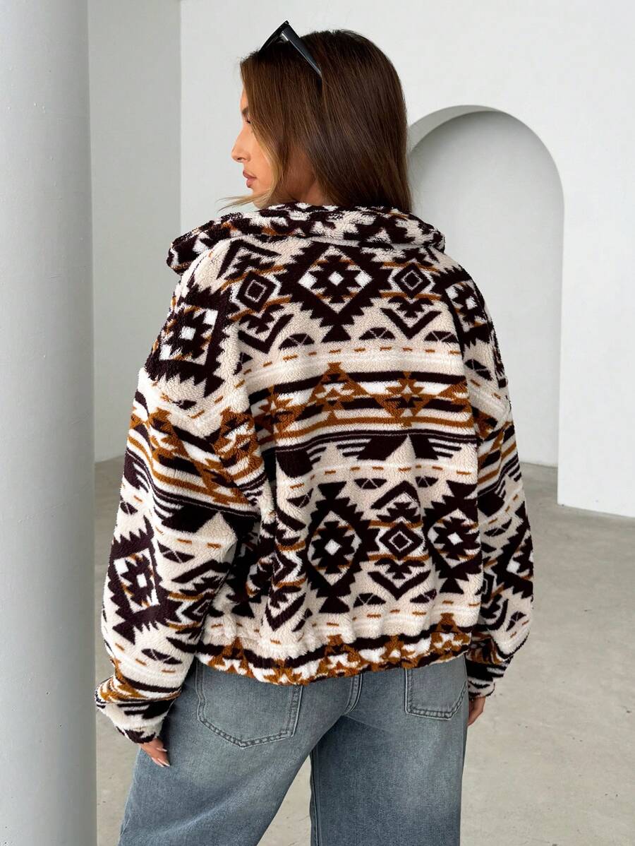 Moab Geometric Pattern Fleece Zip Up Teddy Jacket