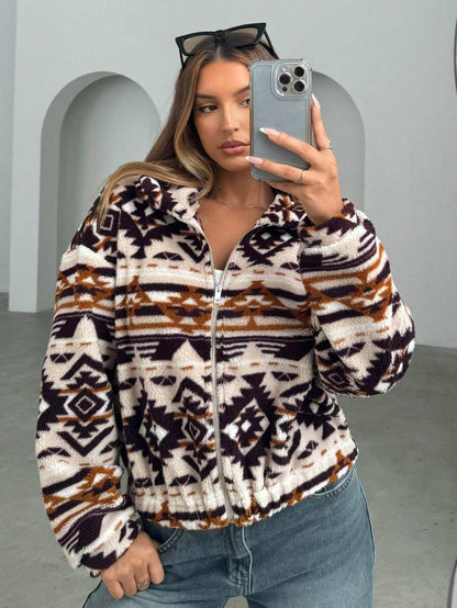 Moab Geometric Pattern Fleece Zip Up Teddy Jacket
