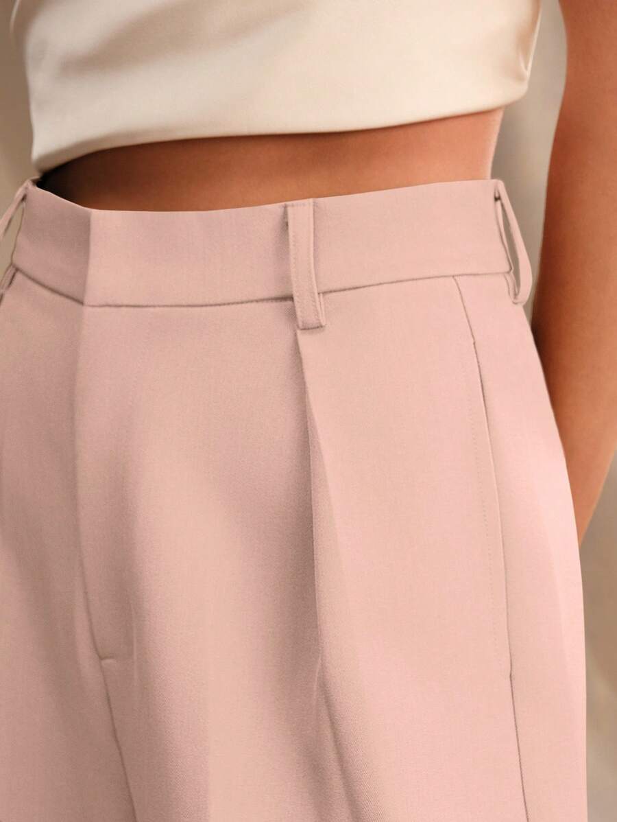 Tatiana Pleated High Waist Wide Leg Trousers with Pockets - Camel