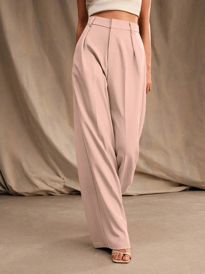 Tatiana Pleated High Waist Wide Leg Trousers with Pockets - Burgundy