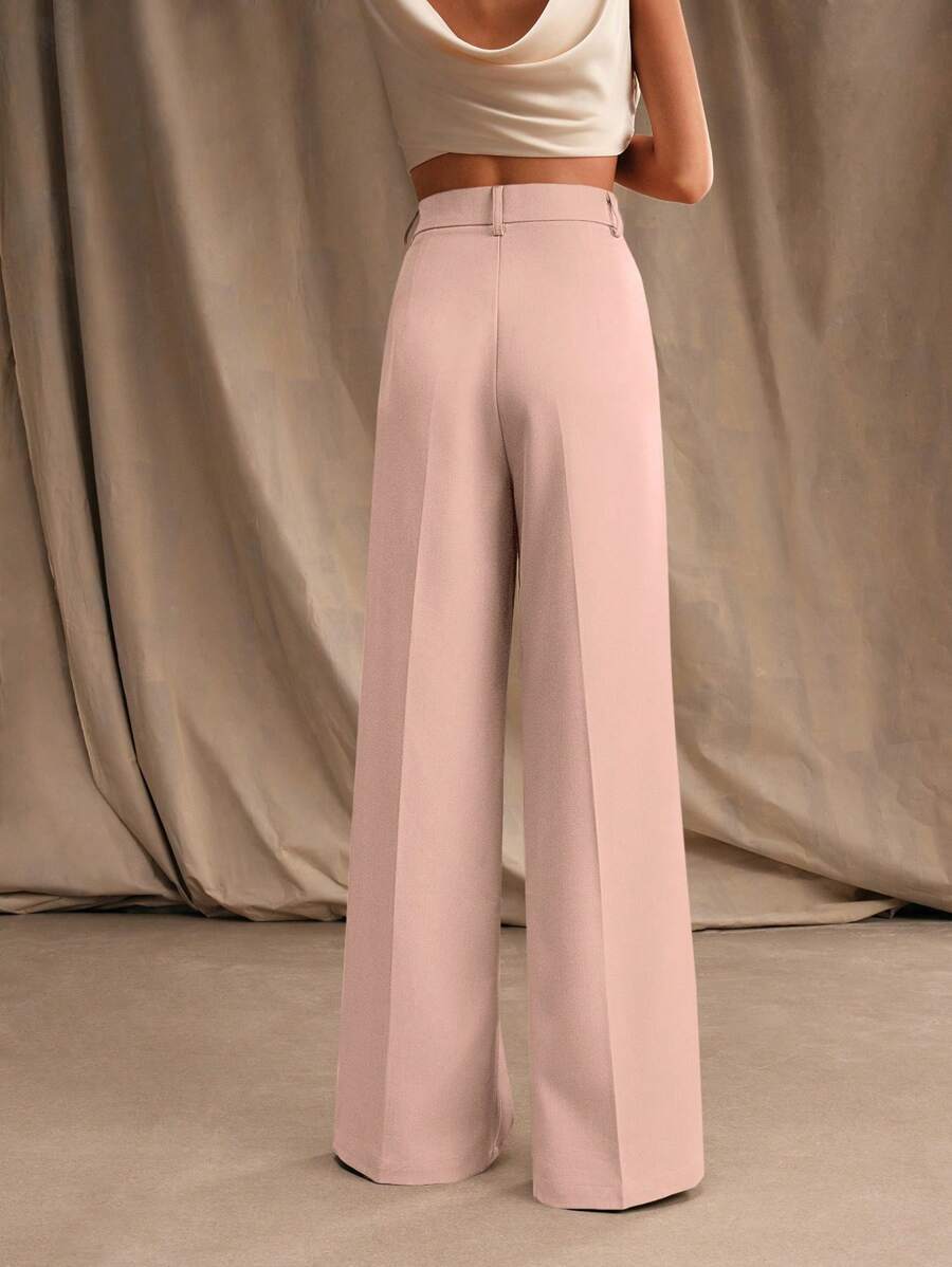 Tatiana Pleated High Waist Wide Leg Trousers with Pockets - Purple