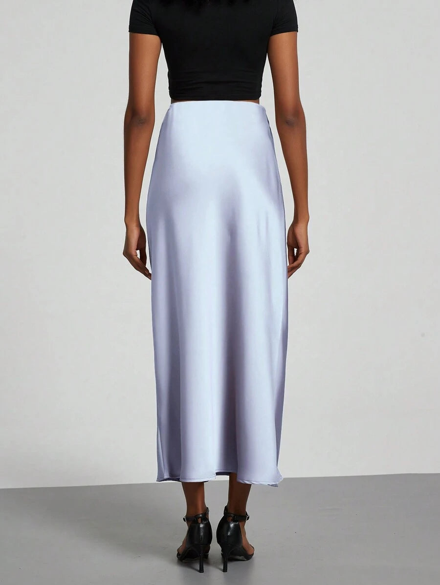 Rosabel Silky Satin Elastic Waist Maxi Slip Skirt - Lavender