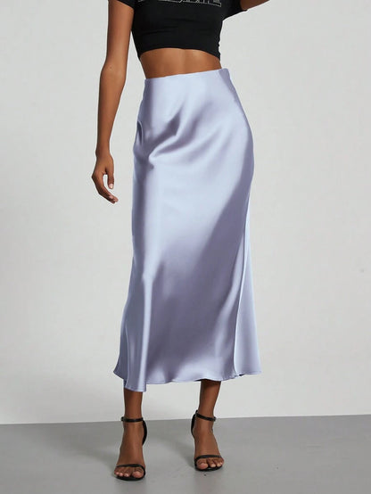 Rosabel Silky Satin Elastic Waist Maxi Slip Skirt - Lavender