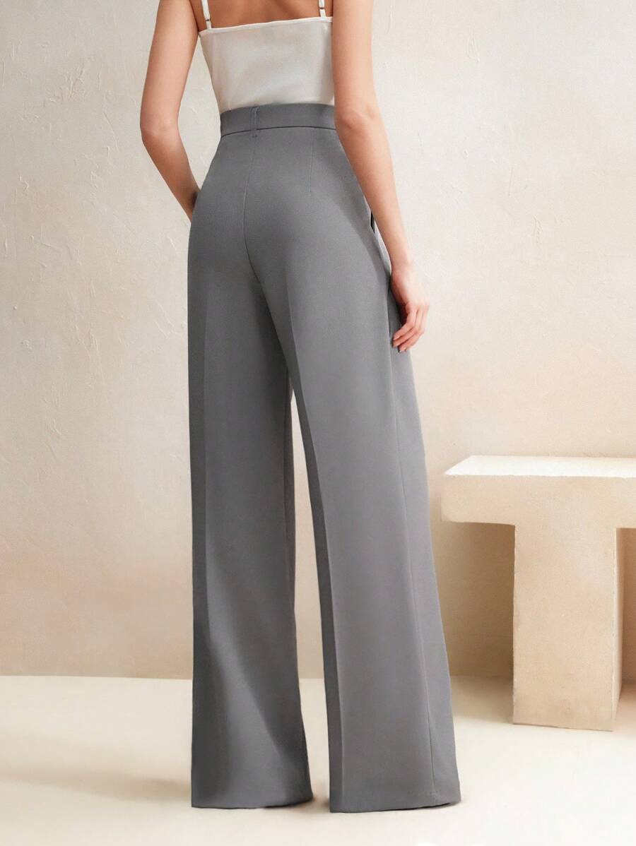 Tatiana Pleated High Waist Wide Leg Trousers with Pockets - Apricot