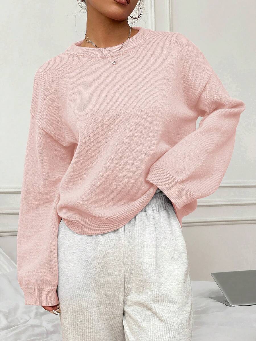 Women's Oversized Crew Neck Pullover Sweater, Relaxed Knit Sweater for Fall Winter - Camel