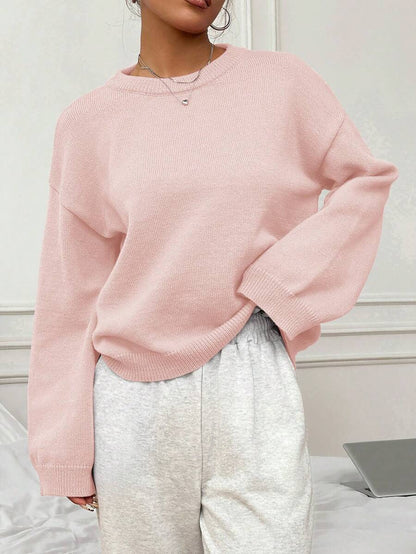 Women's Oversized Crew Neck Pullover Sweater, Relaxed Knit Sweater for Fall Winter - Camel
