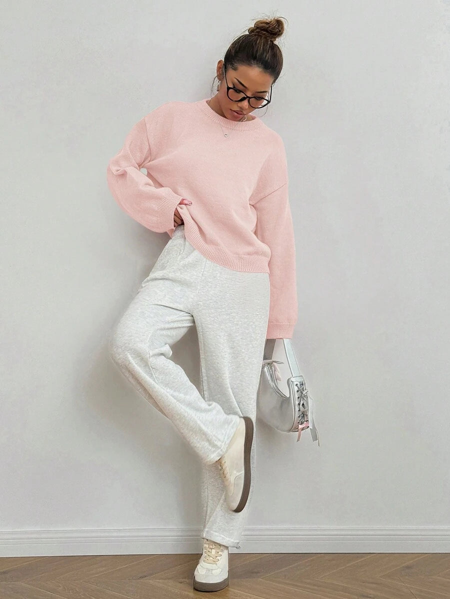 Women's Oversized Crew Neck Pullover Sweater, Relaxed Knit Sweater for Fall Winter - Yellow