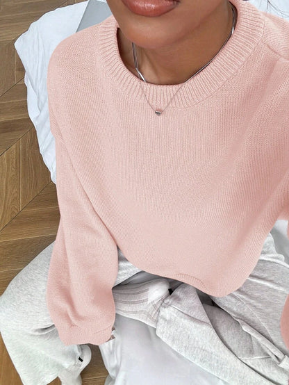 Women's Oversized Crew Neck Pullover Sweater, Relaxed Knit Sweater for Fall Winter - Lilac Purple