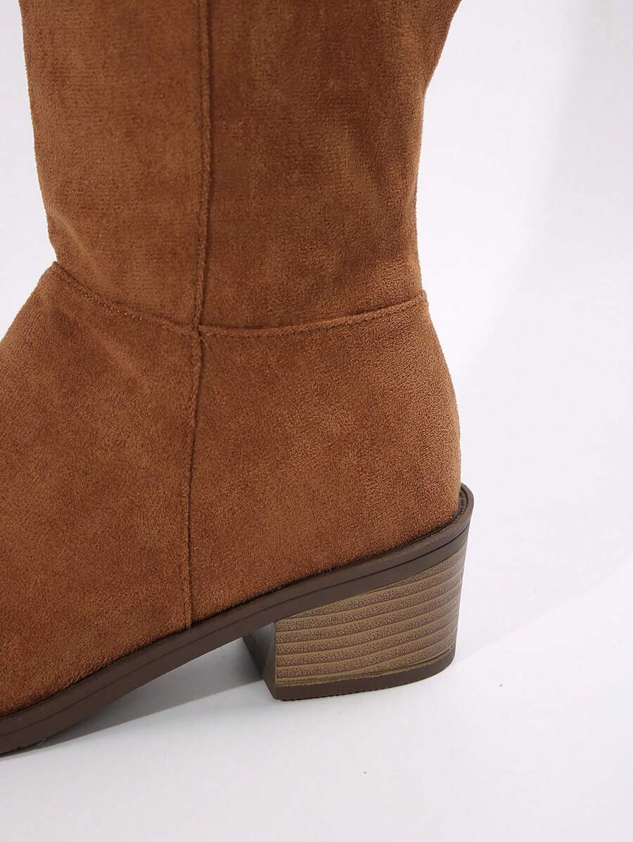 Fall/Winter Plus Size Women's Suede Brown Knee-High Boots With Side Zipper And Chunky Heel,Cowboy Boots Mensa