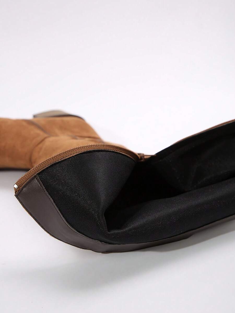 Fall/Winter Plus Size Women's Suede Brown Knee-High Boots With Side Zipper And Chunky Heel,Cowboy Boots Mensa