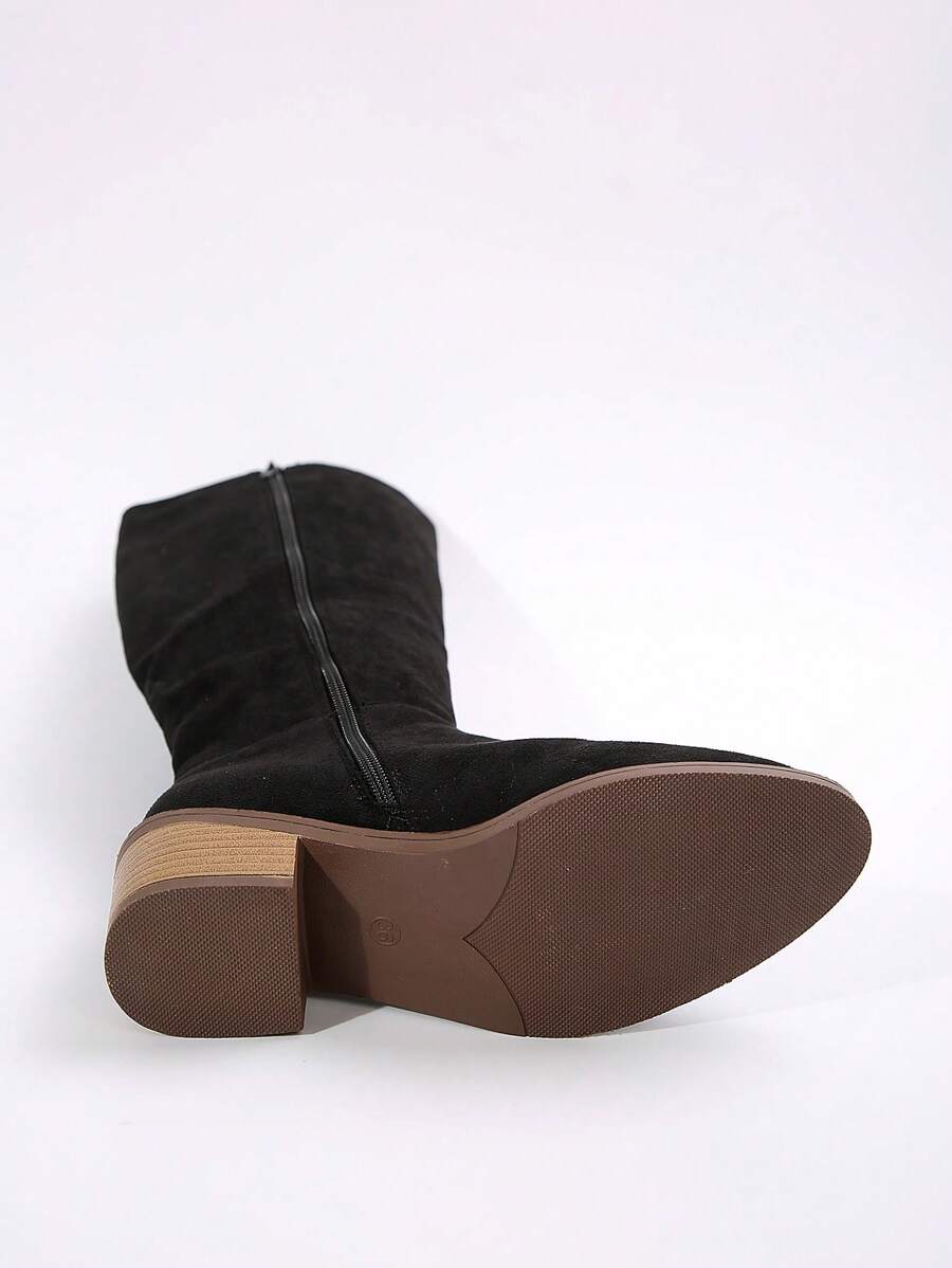Fall/Winter Plus Size Women's Suede Brown Knee-High Boots With Side Zipper And Chunky Heel,Cowboy Boots Mensa