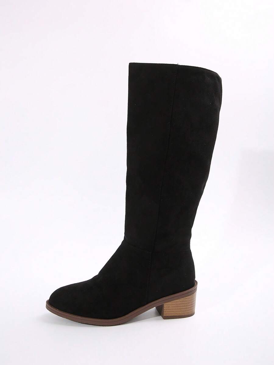 Fall/Winter Plus Size Women's Suede Brown Knee-High Boots With Side Zipper And Chunky Heel,Cowboy Boots Mensa