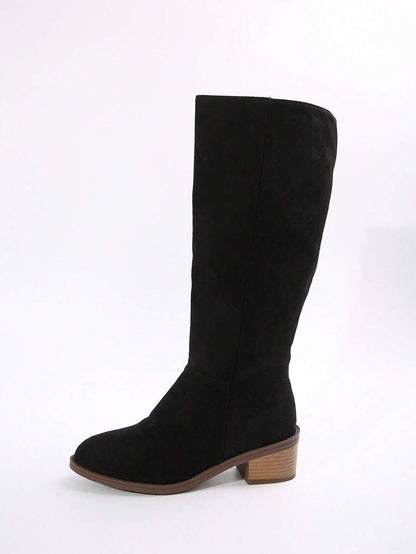 Fall/Winter Plus Size Women's Suede Brown Knee-High Boots With Side Zipper And Chunky Heel,Cowboy Boots Mensa