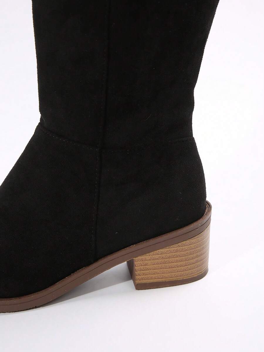 Fall/Winter Plus Size Women's Suede Brown Knee-High Boots With Side Zipper And Chunky Heel,Cowboy Boots Mensa