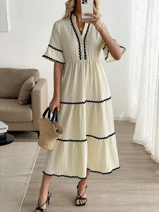 Breezaya Women's Resort Floral Wave Trim Decor Dress Mensa