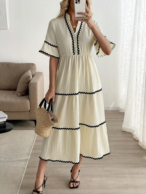 Breezaya Women's Resort Floral Wave Trim Decor Dress Mensa