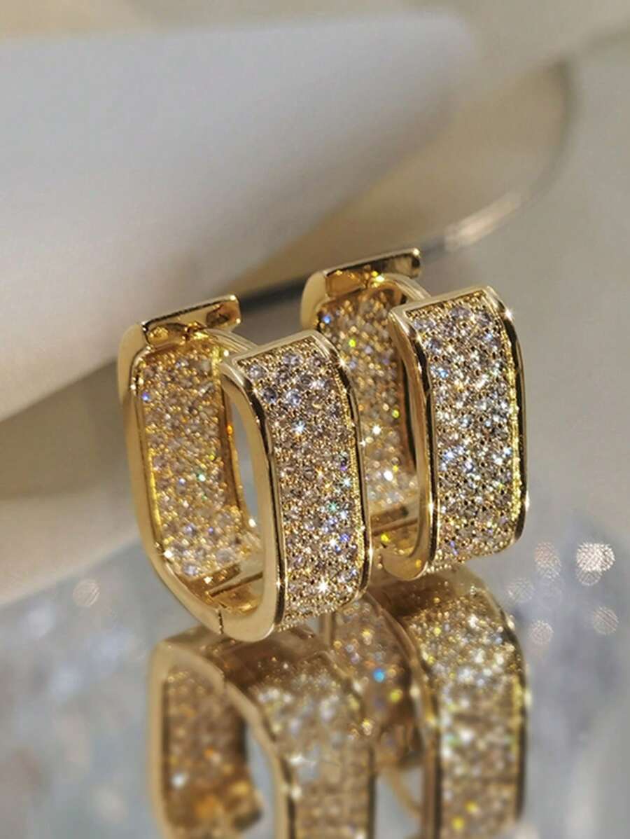 Women's Chunky Gold Hoop Earrings, Water Drop, Twisted and Pavé U-Shaped Minimalist Statement Earrings - Rhinestone Pavé U-Shaped