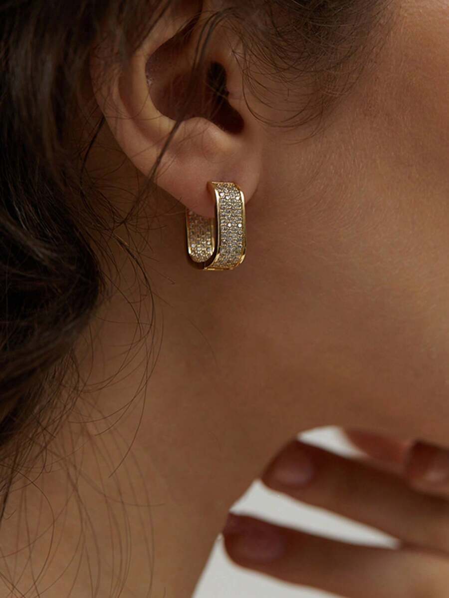 Women's Chunky Gold Hoop Earrings, Water Drop, Twisted and Pavé U-Shaped Minimalist Statement Earrings