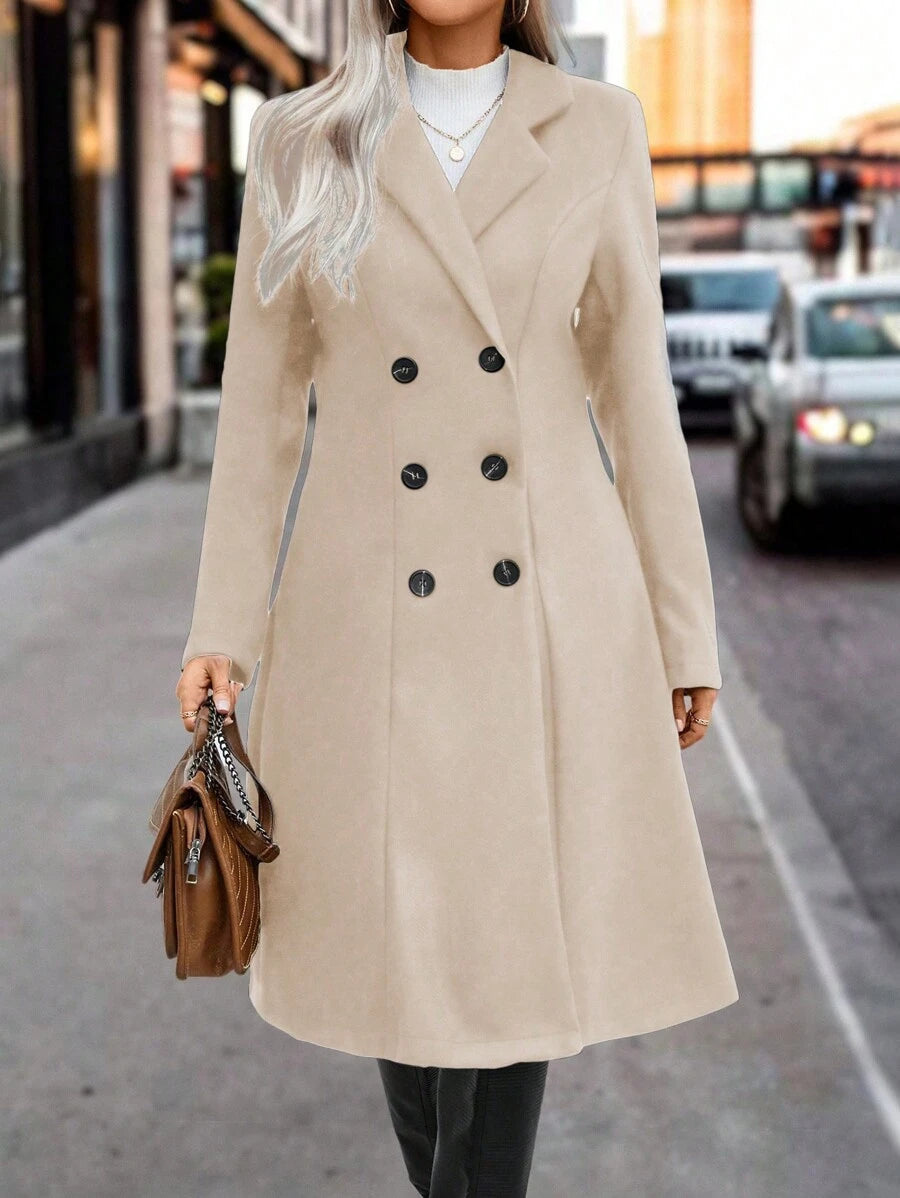 Graz Double Breasted Wool Look Long Overcoat