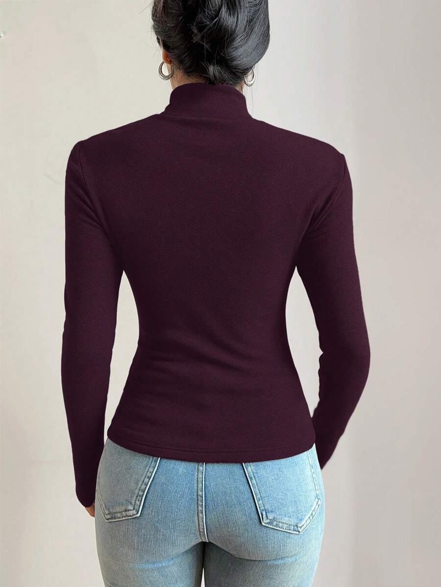 Aberdeen Fleece Lined Thermal Mock Neck Fitted Top - Burgundy