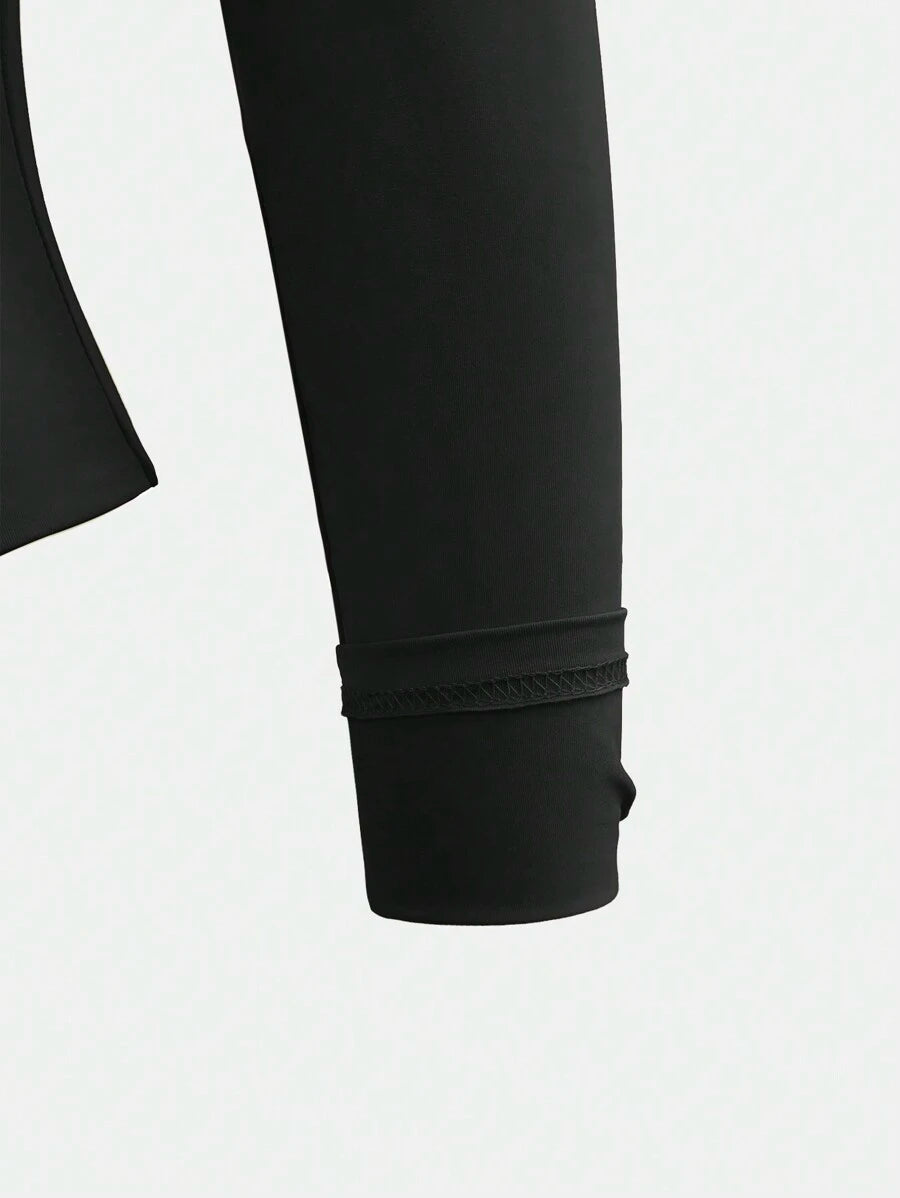 Aurora Slim Fit Round Neck Long Sleeve Tee - Black