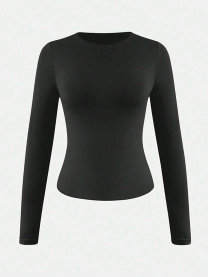 Aurora Slim Fit Round Neck Long Sleeve Tee - Black