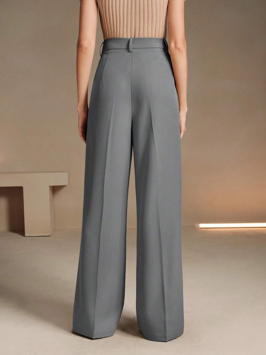 Women's Belted Straight Leg Suit Trousers, Stretch Dress Pants for Work Office - Apricot
