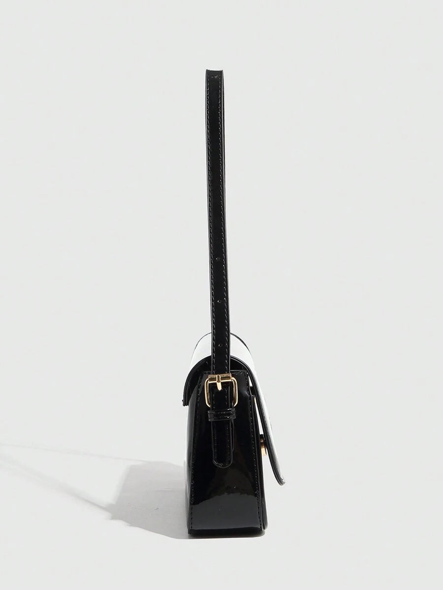 Riga Patent Faux Leather Flap Shoulder Bag